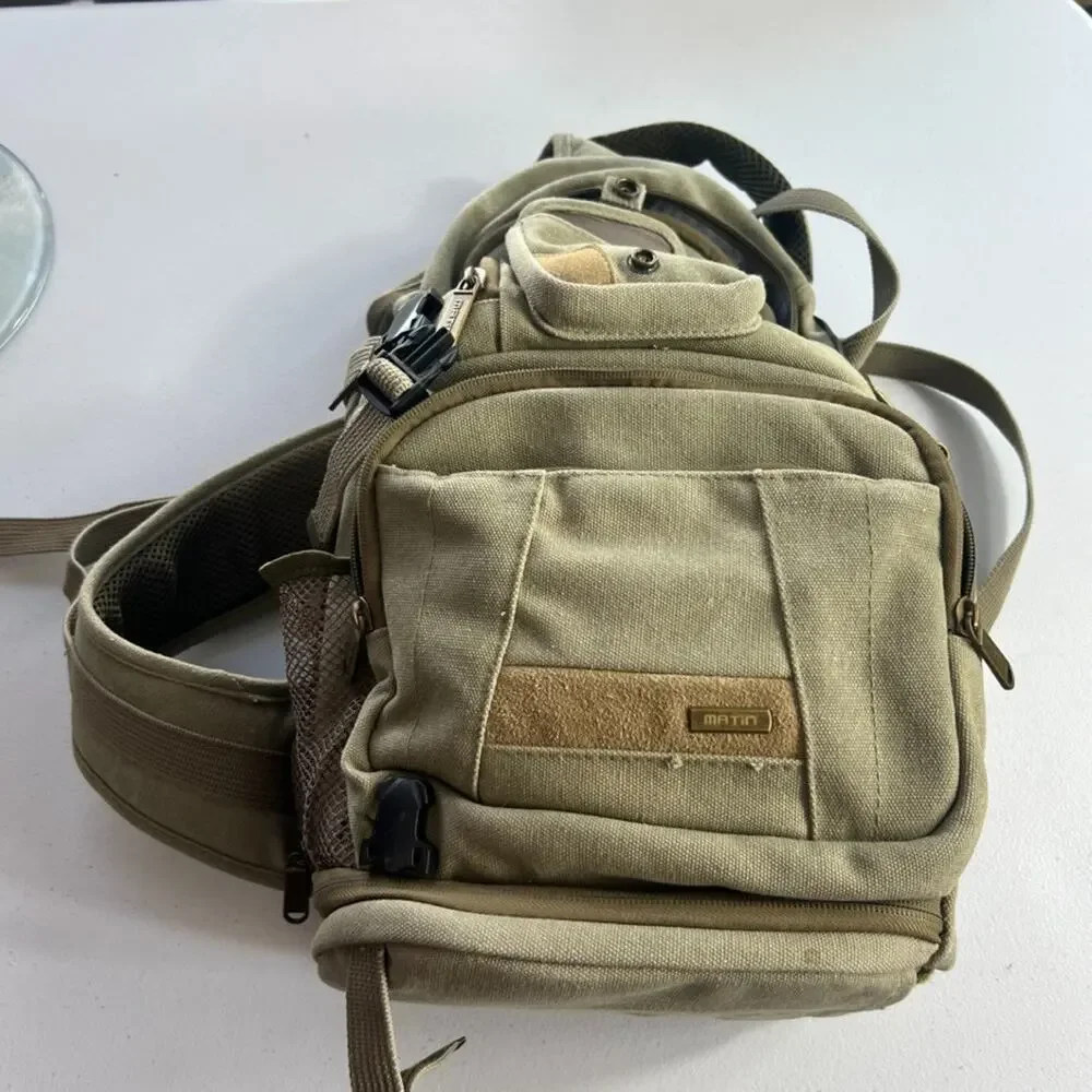 Matin Canvas Tan Camera Backpack Padded Inside Pockets Adjustable Straps